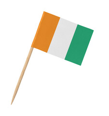 Small paper flag of Ivory Coast on wooden stick