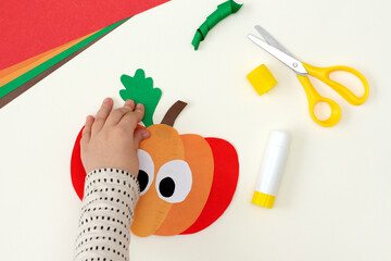 How to make funny pumpkin of color paper. Original project for children. Step-by-step photo...