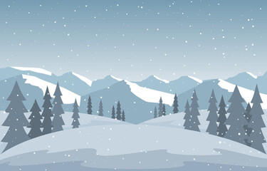 Winter Snow Pine Mountain Snowfall Nature Landscape Illustration