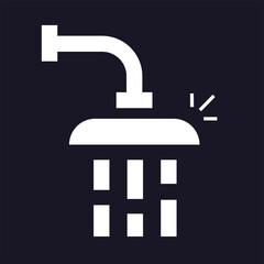 Shower icon vector isolated white on dark black background, bathroom and personal hygiene sign, showering head sprinkler pictogram, bath line outline art