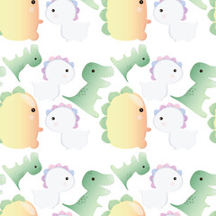 Seamless pattern with cute multicolored dinosaurs on a white background