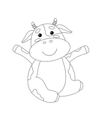 Vector cute linear cow or bull. Symbol of year 2021. Coloring page of book for kids. Isolated on white background
