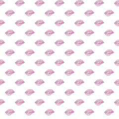 Lips. Mouths and teeth. Seamless pattern. Pink vector background