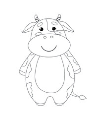 Vector cute linear cow or bull. Symbol of year 2021. Coloring page for kids. Isolated on white background