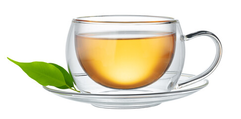 Glass cup of tea isolated on white background