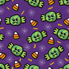 Cute Halloween pattern, Vector hand drawn illustration. good for background, print textile, paper, etc.
