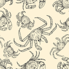 Seamless pattern with crabs. Design element for poster,card, banner, sign, emblem. Vector illustration