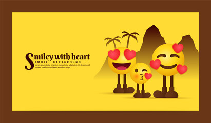 Fototapeta premium Emoji family smiley with heart background, cute emoticon characters