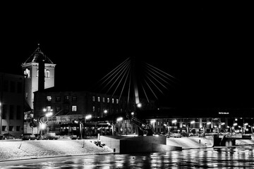 jelgava city pedestrian bridge at night,