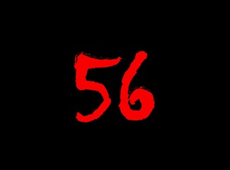 56 Horror bloody, scary vector number. Insane Fear brutal, scream font. Wicked night theme style design. Hand writing eps10 illustration