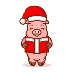 Cute pig with Christmas costume and decoration