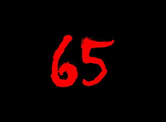 65 Horror bloody, scary vector number. Insane Fear brutal, scream font. Wicked night theme style design. Hand writing eps10 illustration