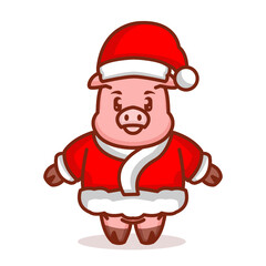 Cute pig with Christmas costume and decoration