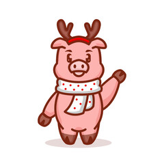 Cute pig with Christmas costume and decoration