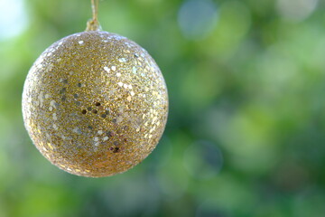 christmas decorations on green bokeh background and space for text christmas holiday concept