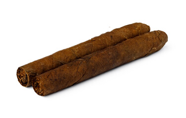 Bunch of hand rolled cigars isolated on white