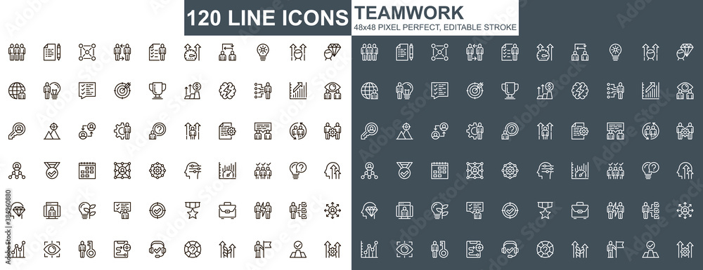Aufkleber teamwork thin line icons set. corporate partnership and business team collaboration unique design ic