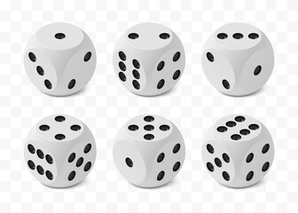 Set of six realistic isometric game dices with rounded edge and angle