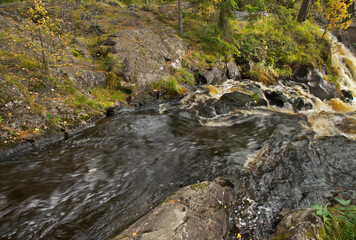 Ruskeal waterfalls at Tohmajoki river near Ruskeala village. Sortavala district. Republic of Karelia. Russia