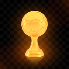Winner football cup award, golden trophy logo isolated on black transparent background