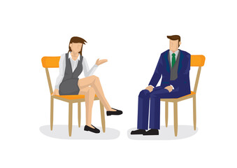 Business woman and man discuss on work together. Concept of cooperation or consultation.