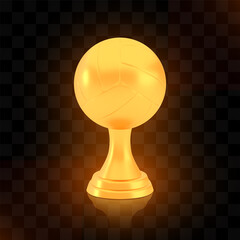 Winner volleyball cup award, golden trophy logo isolated on black transparent background