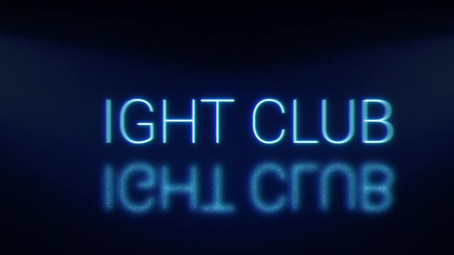 Night club bright glowing neon blinking signboard. Blue letters with shadow.
