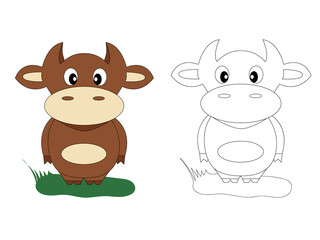 Obraz na płótnie Canvas Page of coloring book for children. Cute bull. Hand painted animal sketches in a simple style. T-shirt print, label, patch or sticker. Vector illustration. 