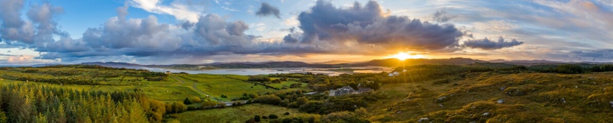 Aerial panorama of Ballyiriston and Maas in County Donegal - Ireland. - obrazy, fototapety, plakaty