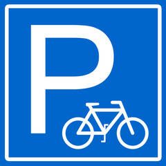 Bike park symbol on blue background.