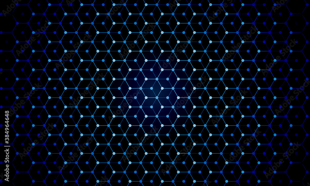 Fototapete abstract dark blue background with hexagons. Dots and lines in hexagons pattern with gradient.