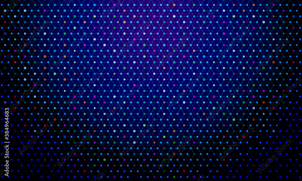 Fototapete abstract dark blue background with hexagons. Dots and lines in hexagons pattern with gradient.