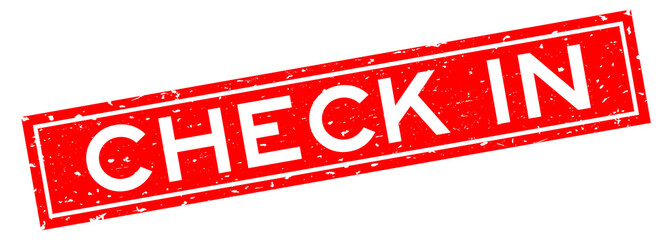 Grunge red check in word square rubber seal stamp on white background