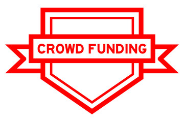 Vintage red color pentagon label banner with word crowd funding on white background