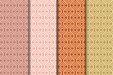 collection of square geometric seamless pattern in soft background and more dark on element object. four variation colors are brown, gold, pink and red.