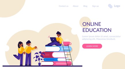 Online courses and business, distance education, online books and study guides, exam preparation, home schooling. Improve new skills and education. Modern flat illustration.