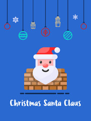 Christms Santa claus in chimney icon with christmas ornament elements hanging background.