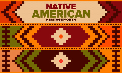 Native American Heritage Month in November. American Indian culture. Celebrate annual in United States. Tradition pattern. Poster, card, banner and background. Vector ornament, illustration