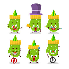 Cartoon character of green gloves with various circus shows