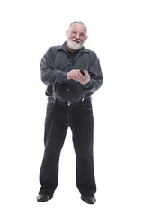 Fototapeta premium attractive older man with a smartphone. isolated on a white
