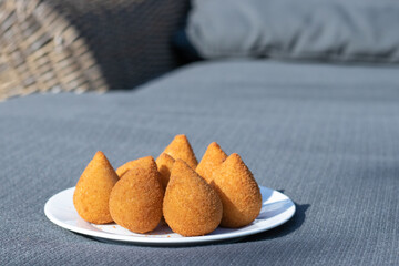 Coxinhas, brazilian snacks, finger food, tasty fried food made with chicken