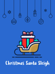 Christmas and Sleigh Sled santa icon with christmas ornament elements hanging background.