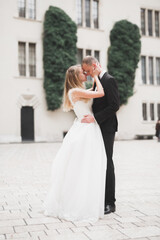 Naklejka premium Wedding couple bride and groom holding hands