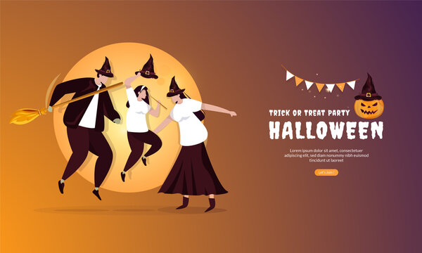 Flat design of family celebrates Halloween party concept