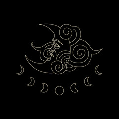 Set of decorative tarot cards. Vintage retro vintage engraving style. the sun, moon phases, crystals, magic symbols. print in the interior and design. vector graphics