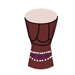 Turkish bass drum with colored decorations. Hand drawn vector illustration isolated on white background.