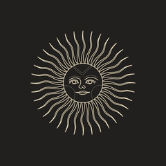 Set of decorative tarot cards. Vintage retro vintage engraving style. the sun, moon phases, crystals, magic symbols. print in the interior and design. vector graphics