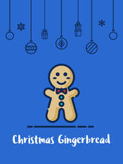 Christmas gingerbread icon with christmas ornament elements hanging background.