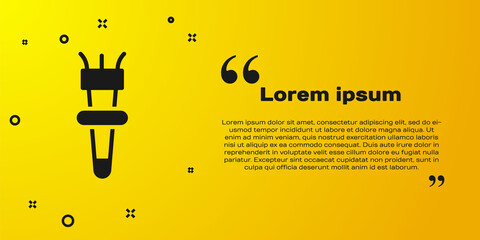 Black Torch flame icon isolated on yellow background. Symbol fire hot, flame power, flaming and heat. Vector.