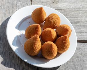 Coxinhas, brazilian snacks, finger food, tasty fried food made with chicken
